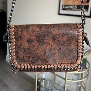Crossbody Clutch Brown Faux Leather Purse